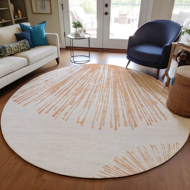Machine Washable Indoor/ Outdoor Chantille Contemporary Burst Rug - Salmon - 8' x 8'