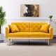 preview thumbnail 1 of 83, Velvet Futon Sofa Bed with 5 Golden Metal Legs, Sleeper Sofa Couch with Two Pillows, Convertible Loveseat for Living Room Mango Yellow