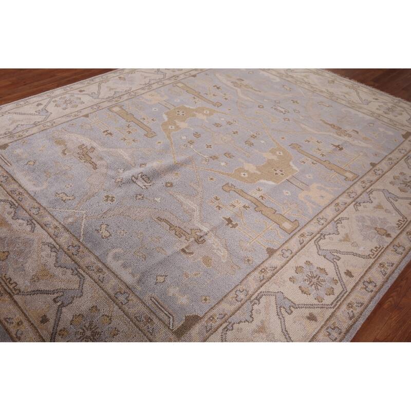 Gray Oushak Indian Area Rug Handmade Transitional Wool Carpet - 8'1"x 9'10"
