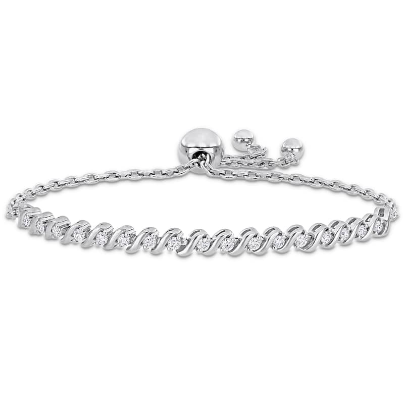 Miadora 1/2ct DEW Created Moissanite S link Adjustable Bolo Bracelet Sterling Silver