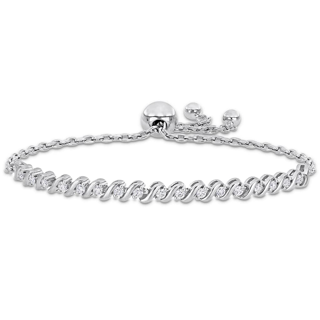 Miadora 1/2ct DEW Created Moissanite S link Adjustable Bolo Bracelet Sterling Silver