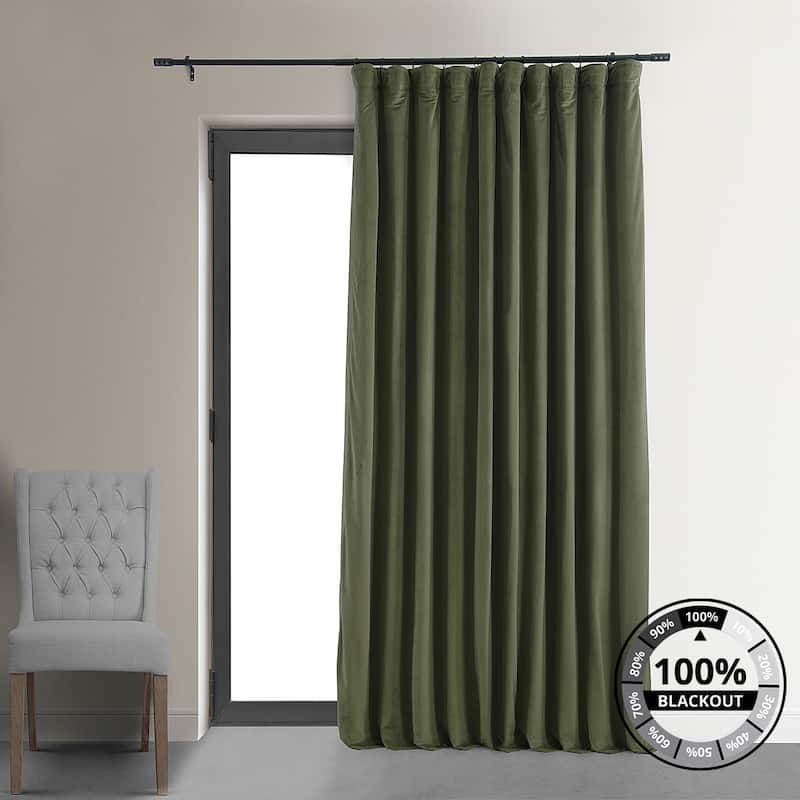 Exclusive Fabrics Signature Extra Wide Blackout Velvet Curtains (1 Panel) - Luxurious Blackout Drapes for Opulent Home Décor - 100 x 108 - Hunter Green