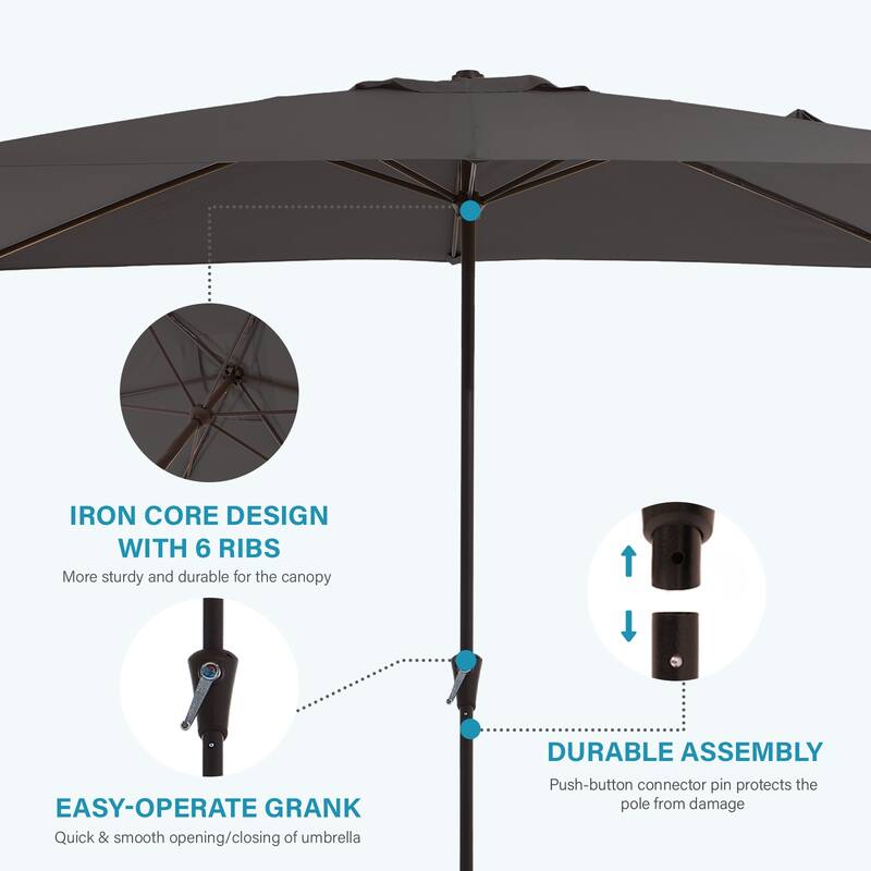 8*10ft Rectangular Patio Market Umbrella with Crank & Tilt，UV-Resistant