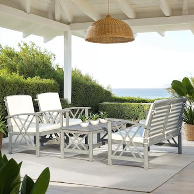 SAFAVIEH Outdoor Living Fontana Grey Wash/ Beige 4-piece Patio Set
