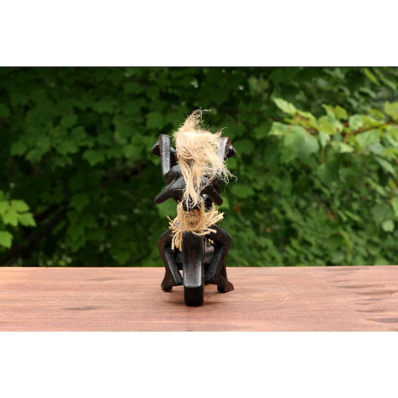 Handmade Wooden Primitive Tribal Funny Riding Harley Davidson Statue Motorcycle Sculpture Tiki Bar Unique Gift Wood Home Decor