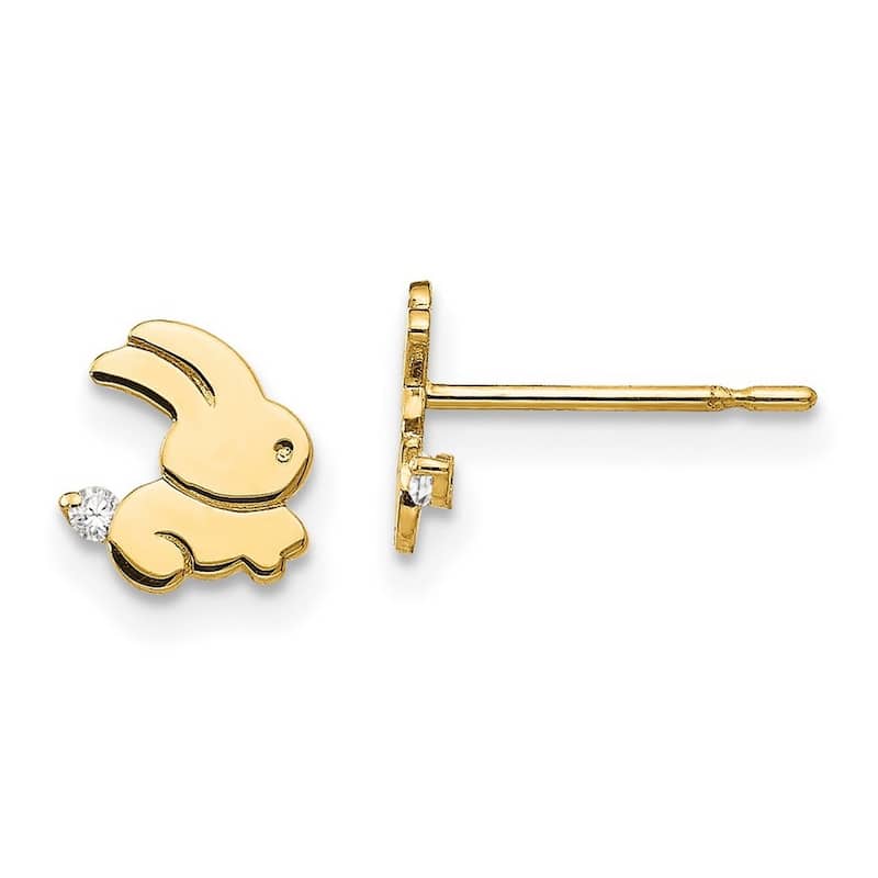 Curata 14k Yellow Gold Madi K Cubic Zirconia for boys or girls Bunny Post Earrings