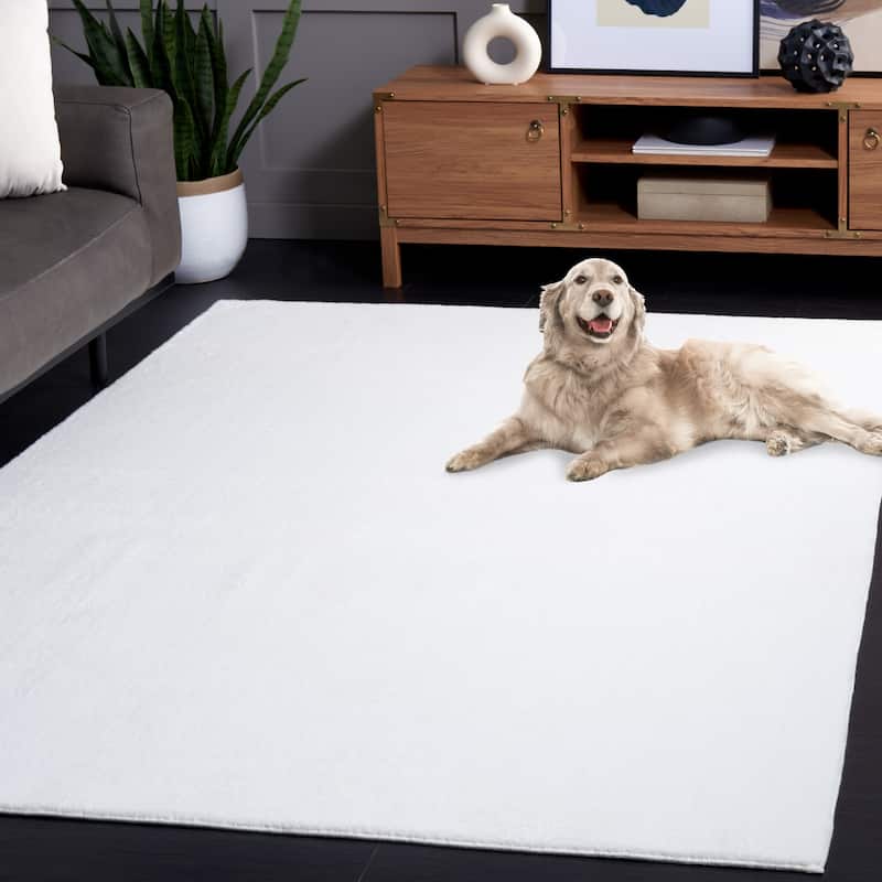 SAFAVIEH Faux Rabbit Fur Vezia Machine Washable Slip Resistant Nanami - 2' x 3' - Ivory - Rectangle