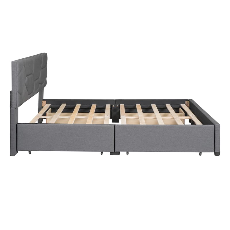 Queen Size Upholstered Platform Bed with Heardboard Drawers