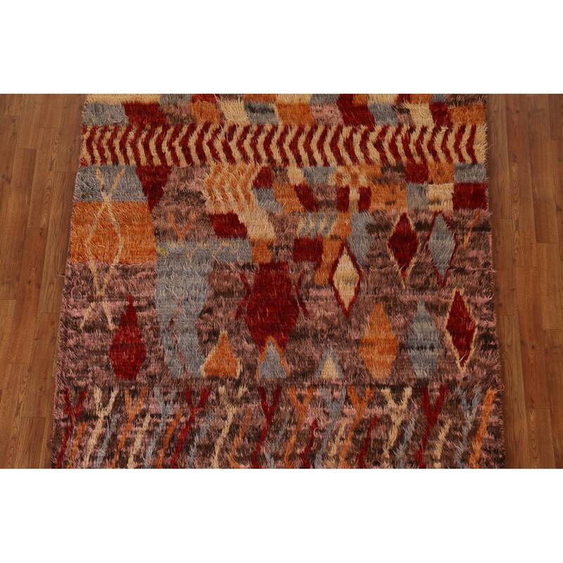 Hand Knotted Oriental 100% Wool Carpet Modern Tribal Pink Moroccan Area Rug - 7' 9'' X 5' 4''