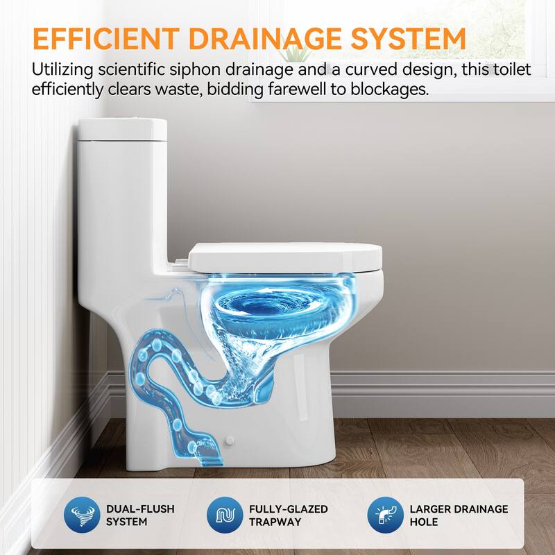 HOROW One Piece White Toilet featuring Dual Flush 0.8/1.28 GPF with Seat - N/A