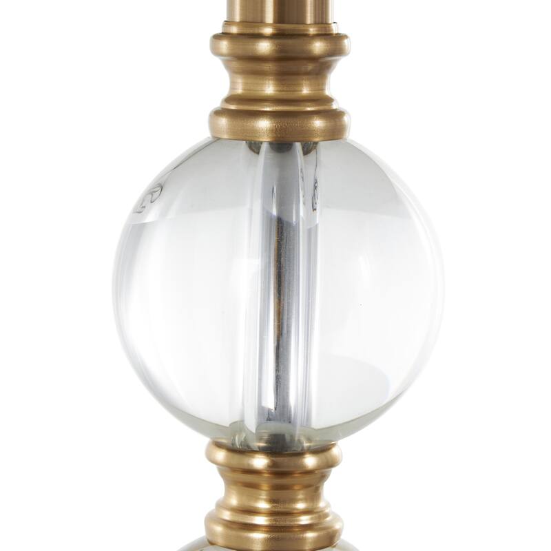 Clear Crystal Stacked Orbs Room Table Lamp with White Drum Shade and Gold Base