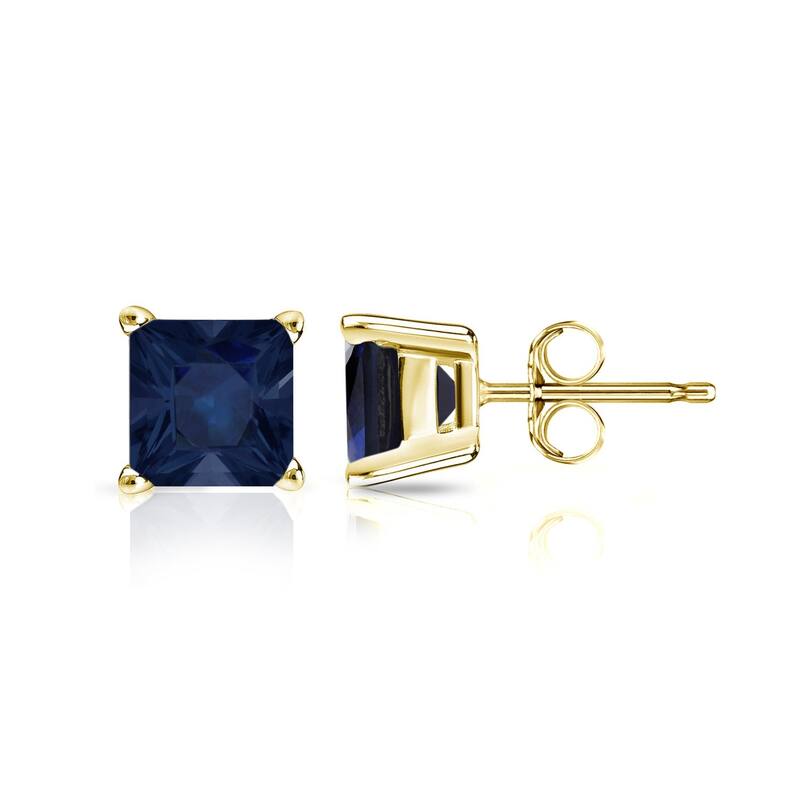 Auriya 14k Gold Princess-cut Sapphire Stud Earrings 1 1/4ct TGW - Yellow