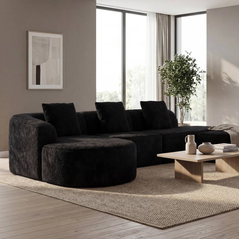 Homylin 112" Curved L-Shaped Modular Sofa with Chaise, 3-Seat Polyester
