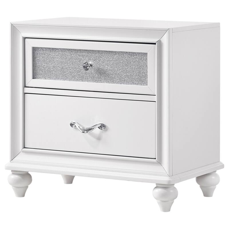 White 2-Drawer Nightstand with Crystal Hardware - Modern Design