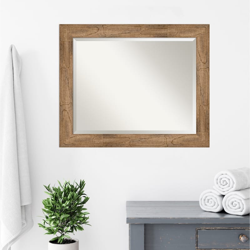 Beveled Wood Bathroom Wall Mirror - Owl Brown Frame
