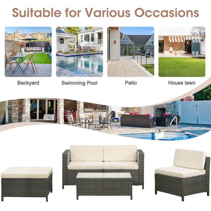 Royalcraft 5 Piece PE Rattan Wicker Sectional Sets