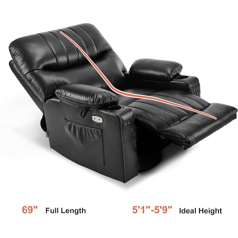 MCombo Faux Leather Power Recliner, Electric Swivel Glider Rocker Recliner for Nursery with USB Ports 7785