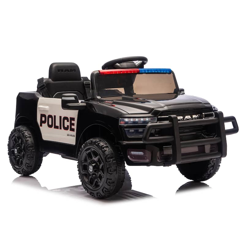 12V Kids Ride-On Truck with Police Lights & Siren, Battery Powered Electric Kids Car with Remote Control