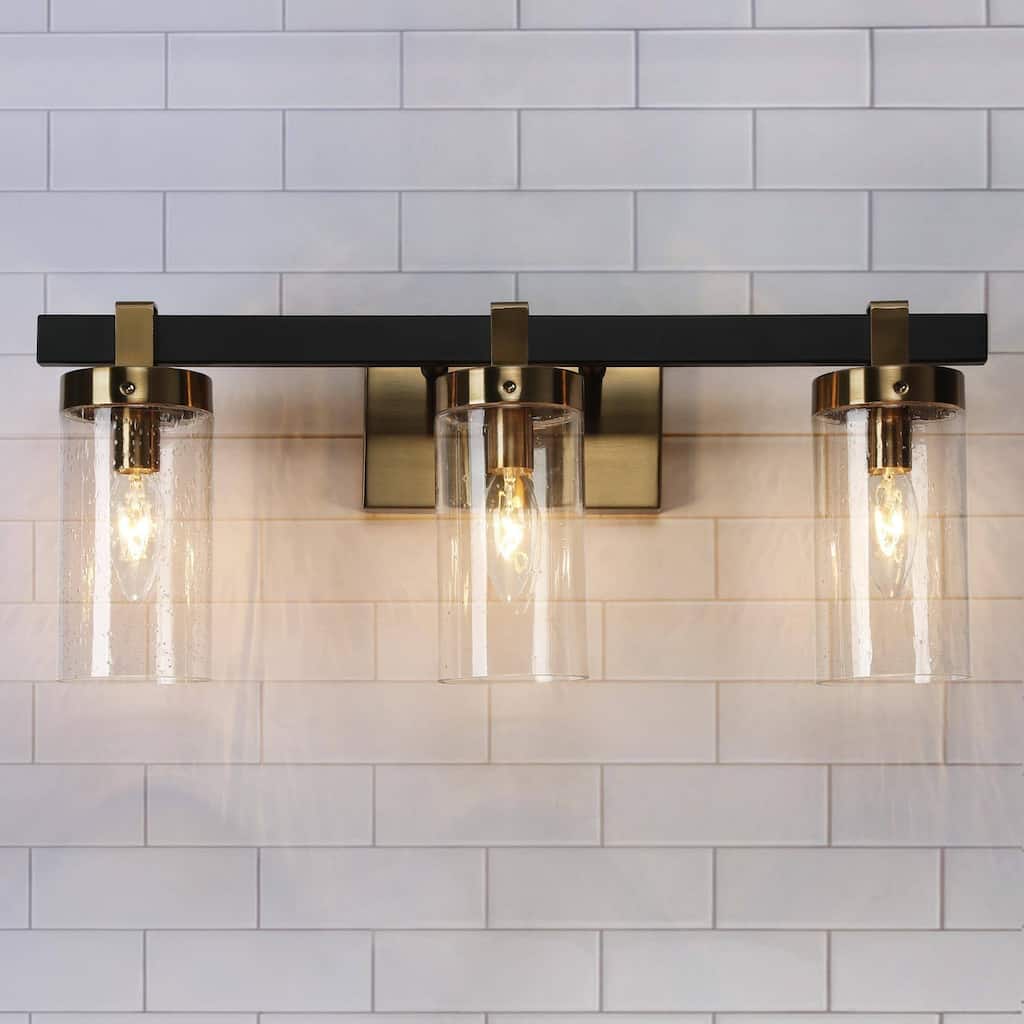 Modern Elegant 2/3-Light Black Gold Bathroom Vanity Light Dimmable Glass Wall Sconces