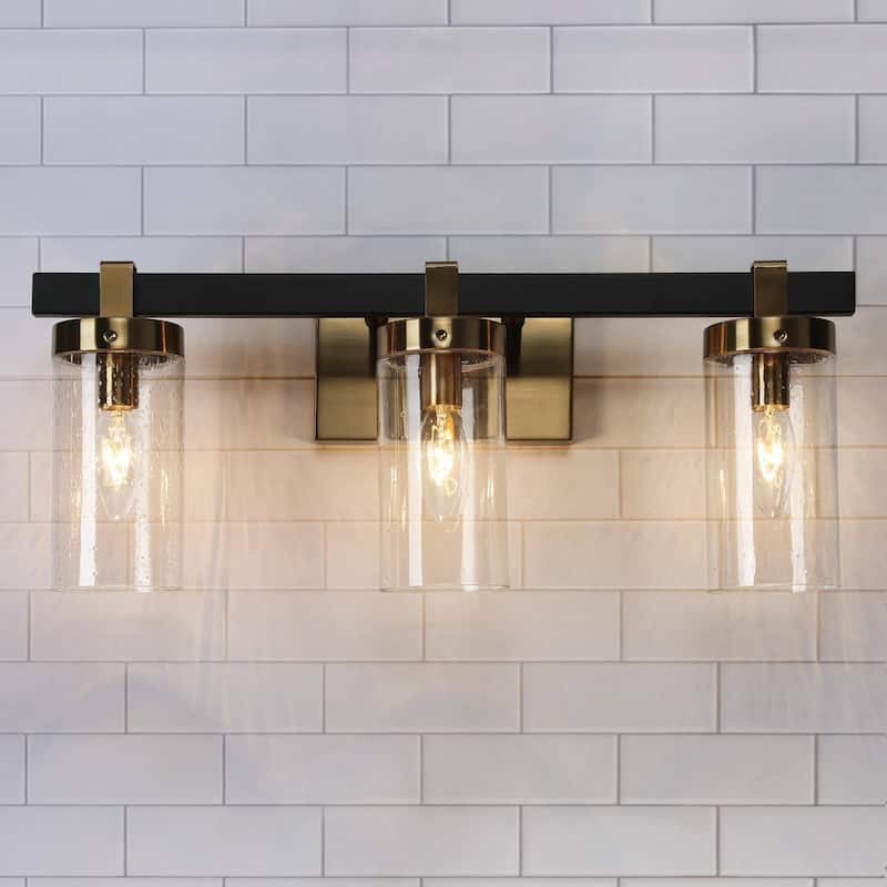 Modern Elegant 2/3-Light Black Gold Bathroom Vanity Light Dimmable Glass Wall Sconces - 3-Light - 20 "L