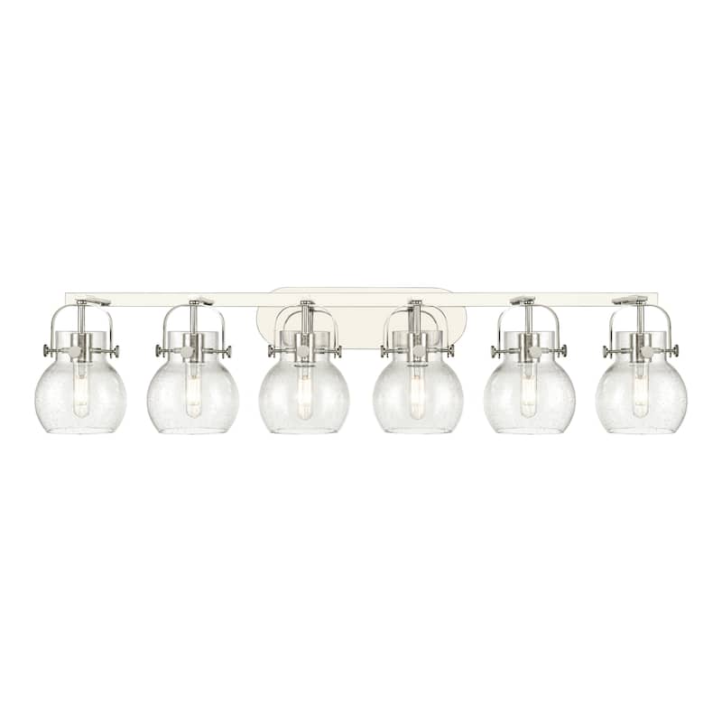Innovations Lighting Pilaster II Sphere - 6 Light 46" Wall-Mounted Bath Vanity Light - Polished Nickel/Seedy