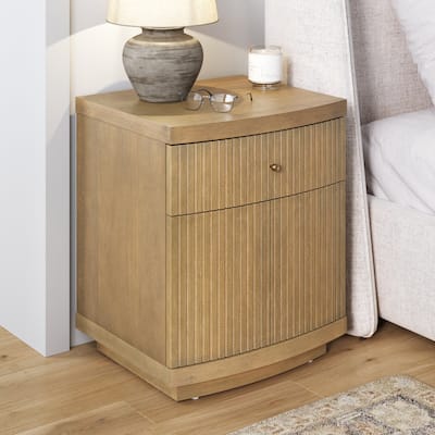 Tambellini Mid Century Modern Nightstand, Solid Wood Bedside Table with Drawer and Cabinet Storage