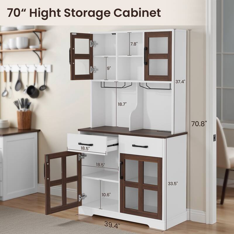 Pocassy Modern Kitchen Pantry Cabinet with Power Outlet