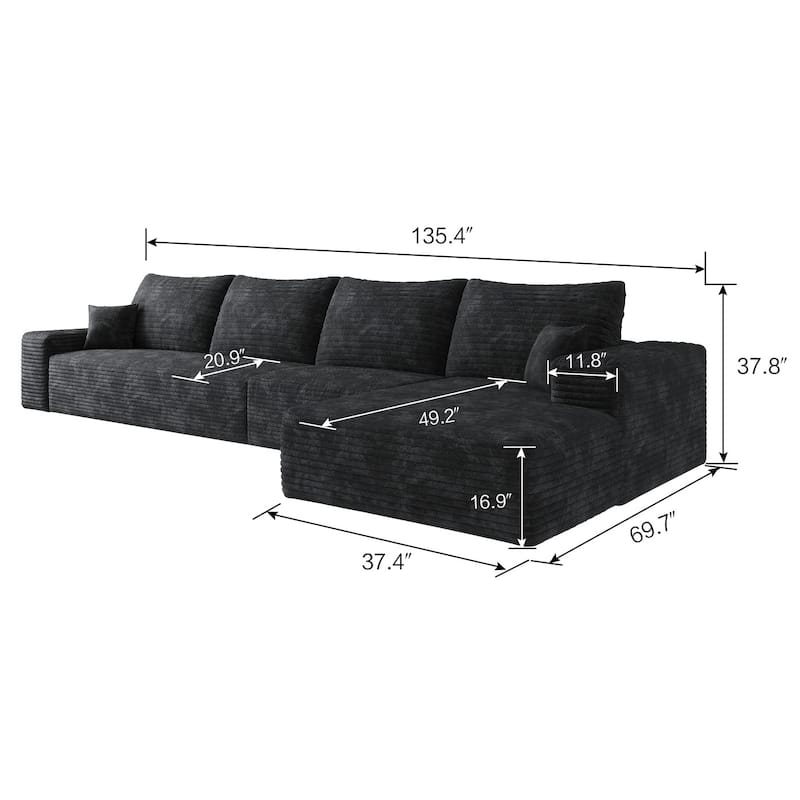 Sofa 135-in Casual Black 4 -seater Right Sectional - 8' x 10'