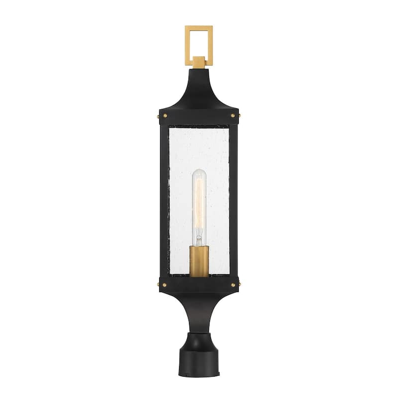 Glendale 1-Light Outdoor Post Lantern in Matte Black and Weathered Brushed Brass