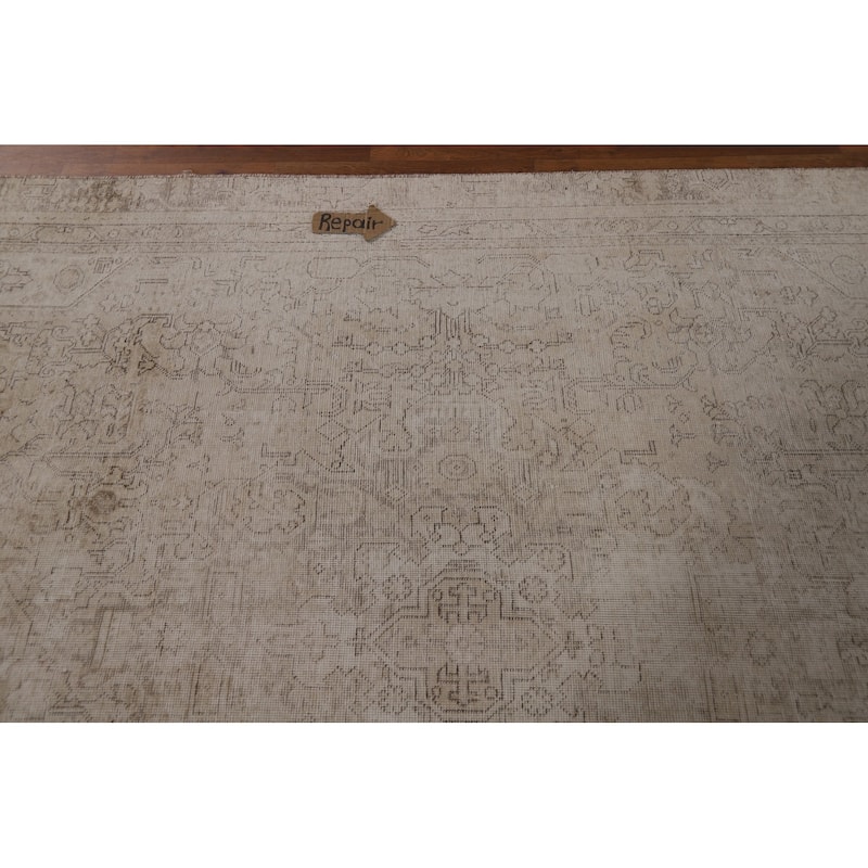 Tabriz Persian Vintage Rug Handmade Beige Wool Carpet - 6'9" x 10'0"