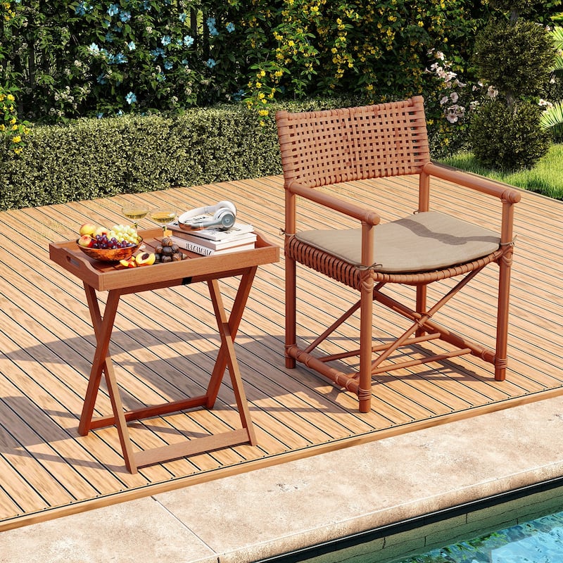 Gymax Solid Wood Tray Table Set of 2 w/Removable Top Rectangular TV