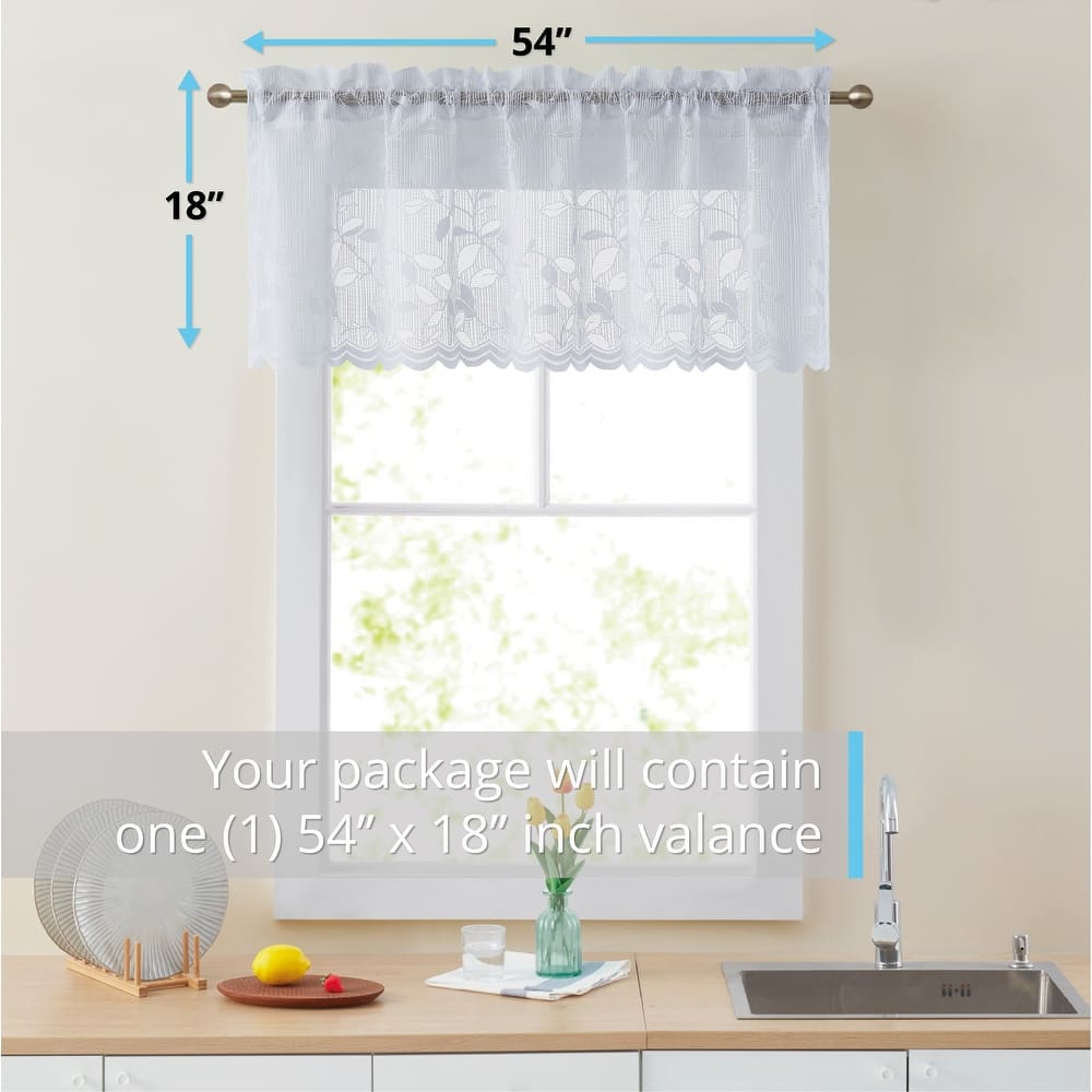 HLC.me Joyce Lace Sheer Kitchen Cafe Curtain Valance for Small Windows, Kitchen & Bathroom - 54 W x 18 L - Single Valance