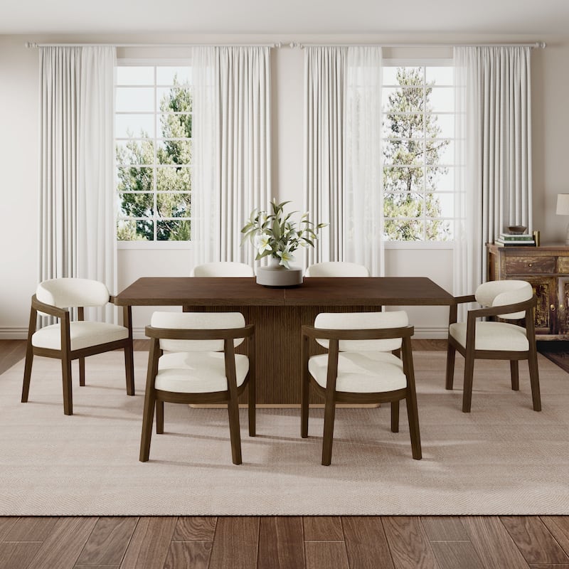 Christopher Knight Home - Valcour Rubber Wood 7 Piece Dining Set With Curved U-shaped Backrest - 7 Piece - Beige+Walnut