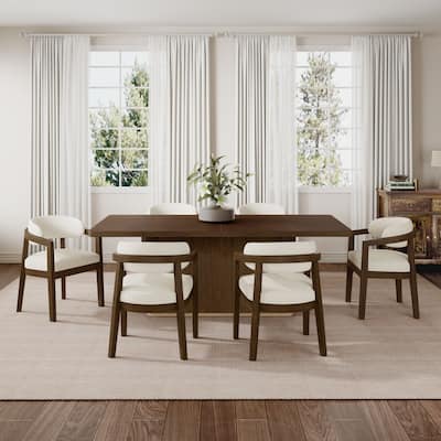 Christopher Knight Home - Valcour Rubber Wood 7 Piece Dining Set With Curved U-shaped Backrest