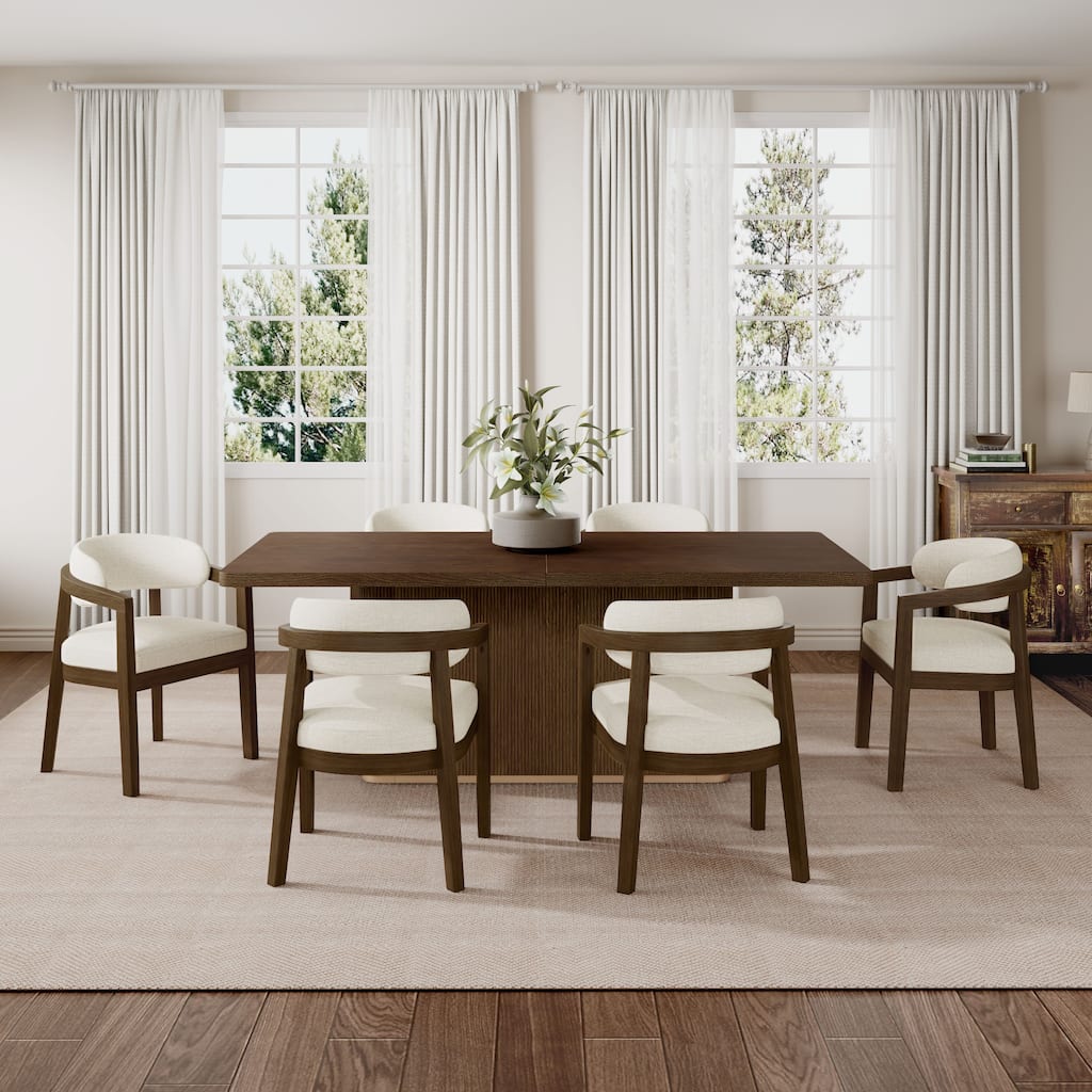 Christopher Knight Home - Valcour Rubber Wood 7 Piece Dining Set With Curved U-shaped Backrest
