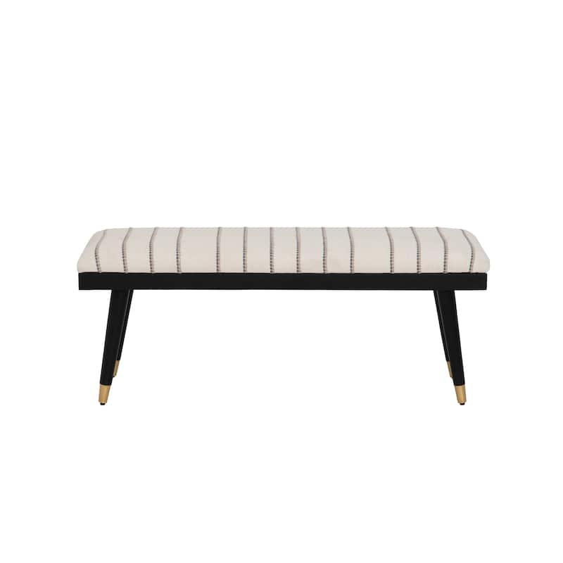 Conlan Cream and Black Upholstered Solid Mango Wood Black Bench