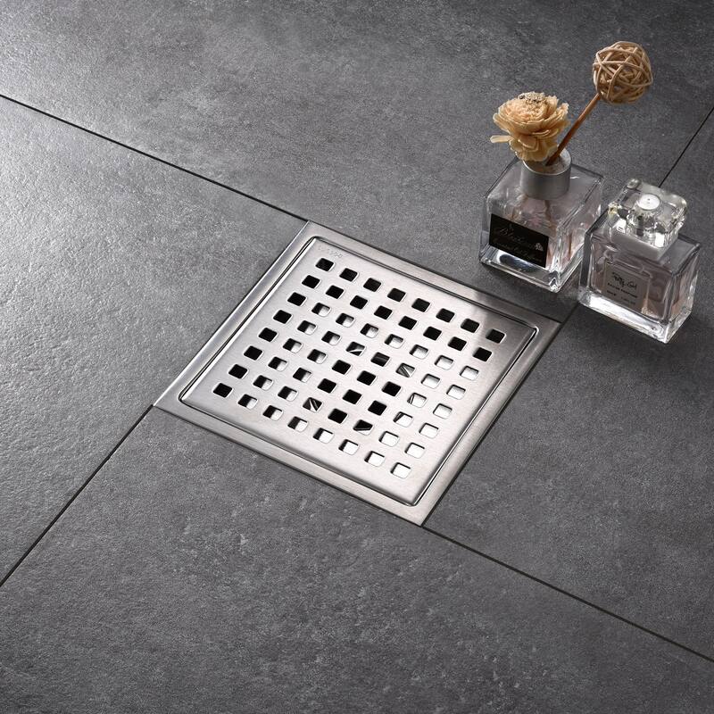 Luxier FD01 6 in. x 6 in. Stainless Steel Square Shower Floor Drain - Stainless Steel