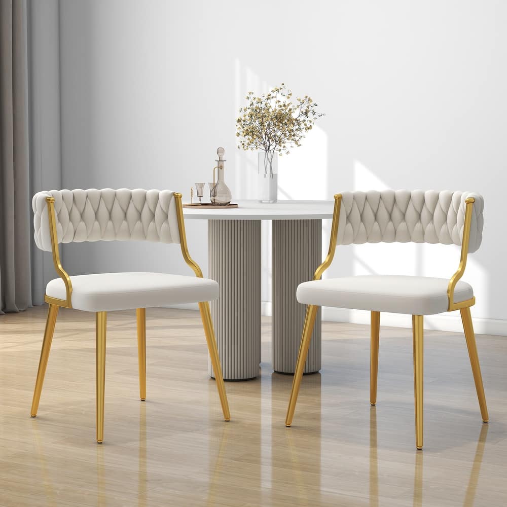 Set of 2 Velvet Dining Chair with Golden Metal Legs