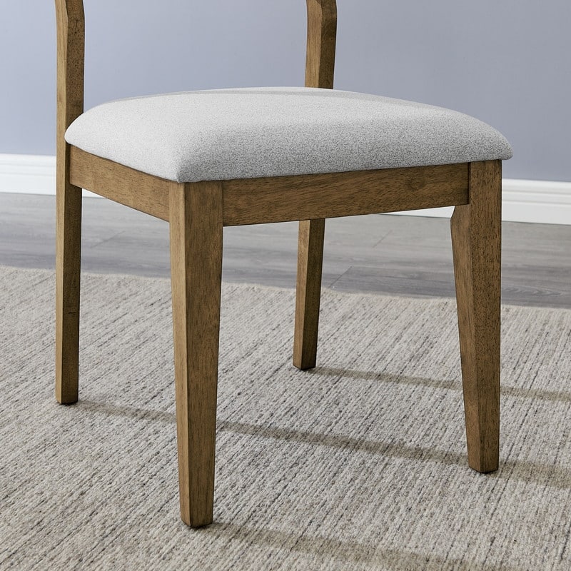 Darla Set of 2 Walnut Oak Dining Side Chairs with Light Gray Fabric