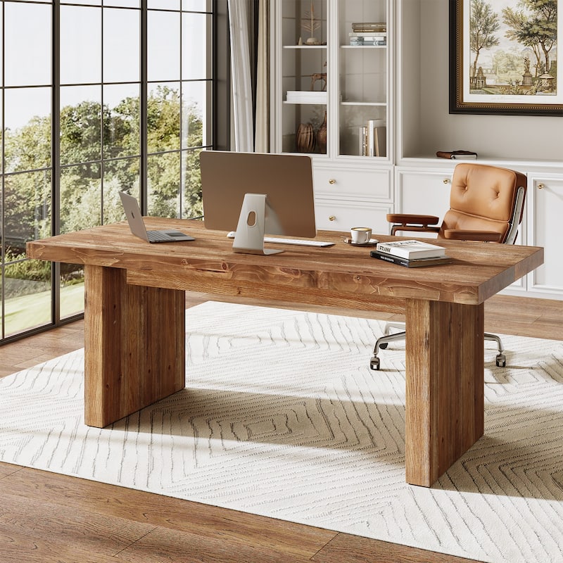 Solid Wood Executive Office Desk, 63" Large Computer Desk Workstation