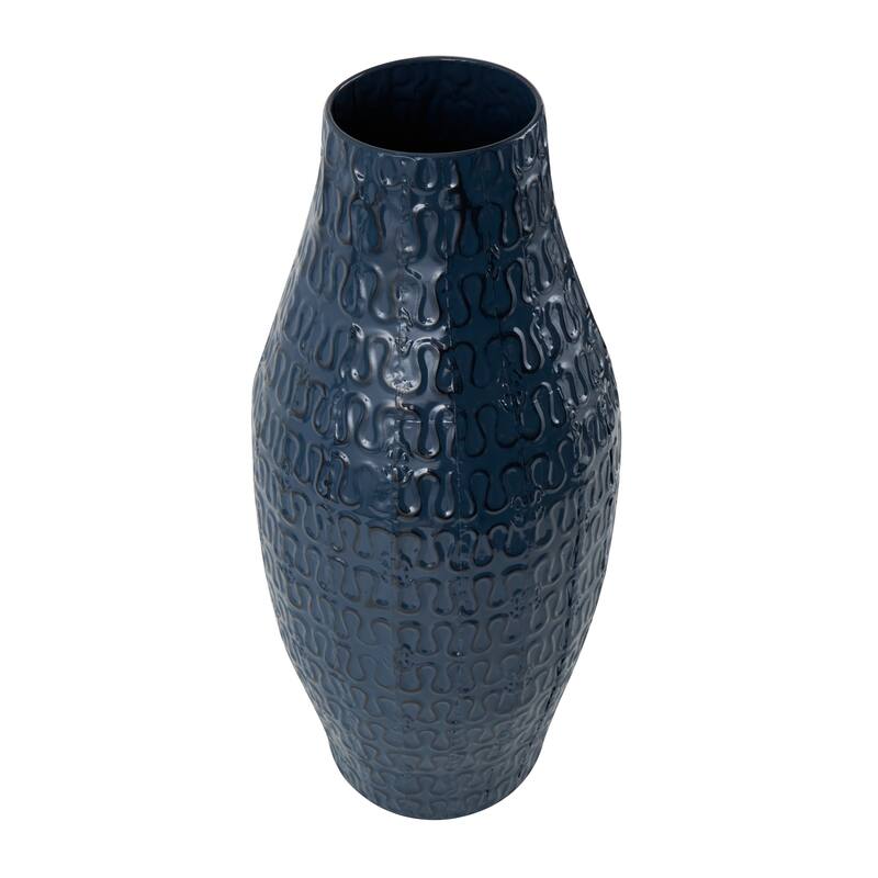 Dark Blue Metal Dimensional Textured Decorative Vase with Wavy Pattern