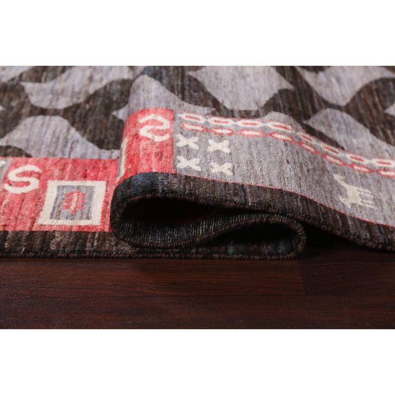 Geometric Trellis Gabbeh Kashkoli Oriental Wool Area Rug Hand-knotted - 5'4" x 7'9"