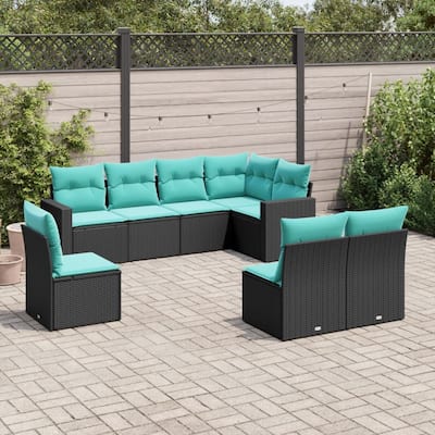 vidaXL 8/9 Piece Patio Sofa Set with Cushions Black Poly Rattan - 24.4" x 24.4" x 27.2"