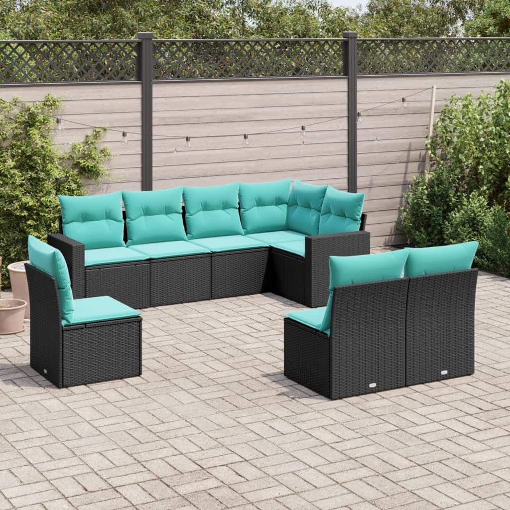 vidaXL 8/9 Piece Patio Sofa Set with Cushions Black Poly Rattan - 24.4" x 24.4" x 27.2"
