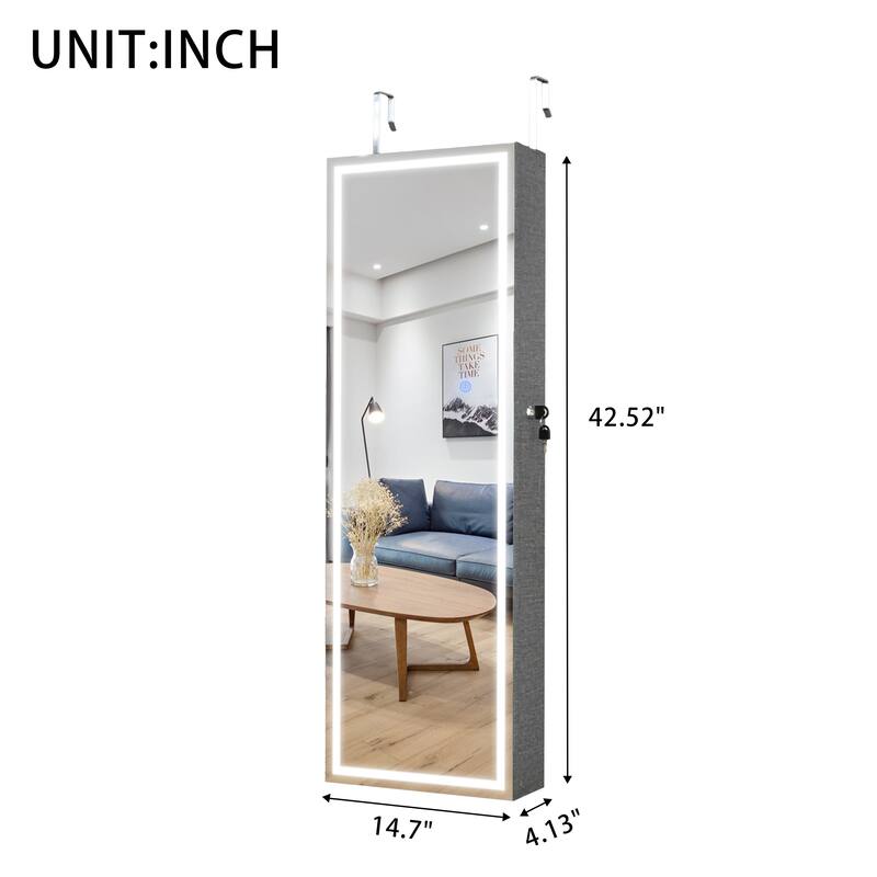 Anmytek Jewelry Storage Mirror Cabinet With LED Lights Can Be Hung On The Door Or Wall