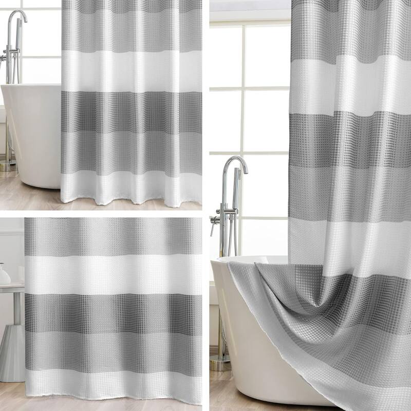 Modern Hotel Quality Striped Waffle Shower Curtain for Bathroom