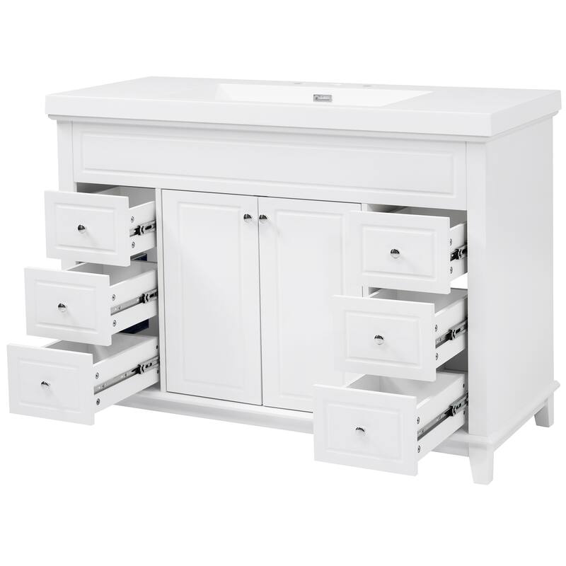 48" Bathroom Vanity-Classic- Pine Legs-Resin Sink with Soft-Close Drawers & Double Doors.