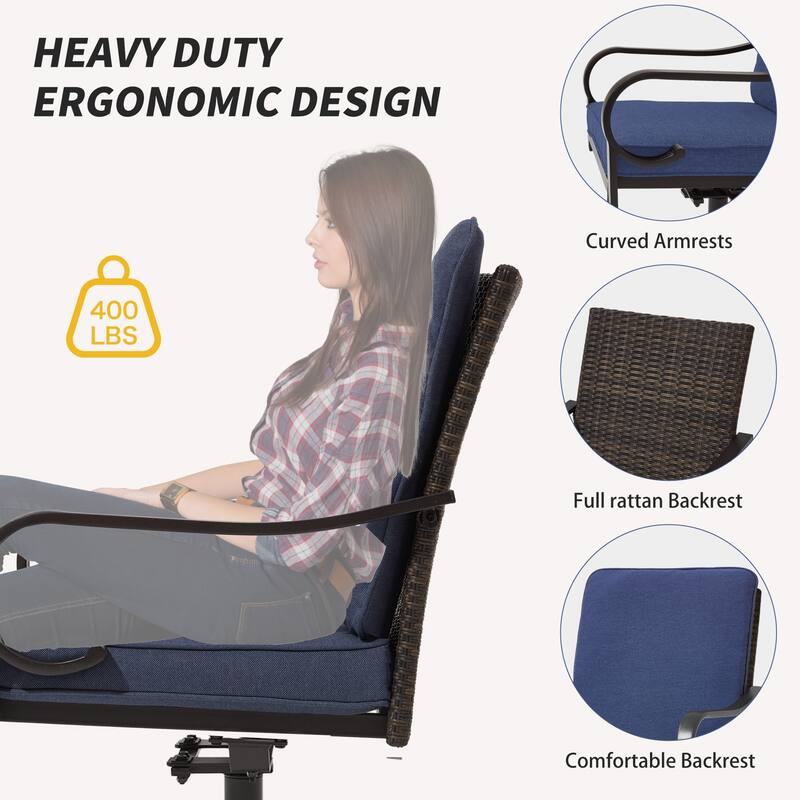 EROMMY Outdoor Swivel Patio Chairs, Heavy Duty Dining Chairs with Thickened Cushions, Wicker Patio Chairs with Gentle Rocker