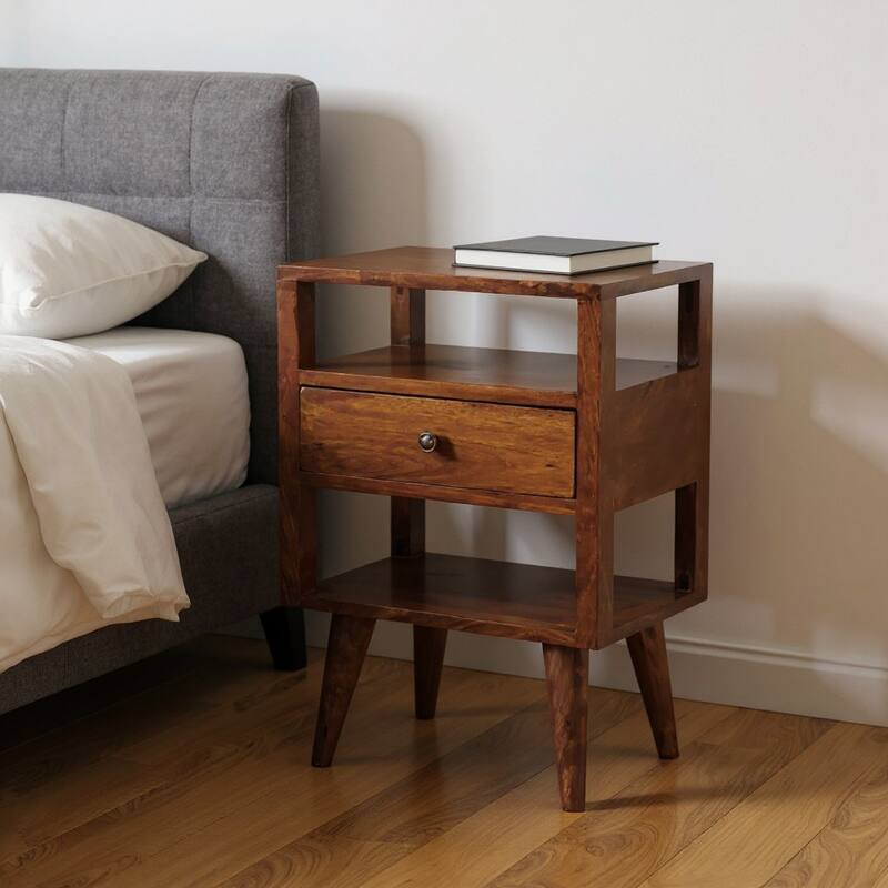 HomeRoots 24" Chestnut Solid Wood One Drawer Nightstand - Chestnut - 1-drawer