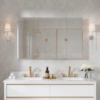 48"W X 30'H Bathroom Recessed or Surface Wall Mount Medicine Cabinet With Adjustable Glass Shelves